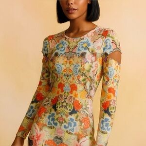 ALEXANDER MCQUEEN Slash Sleeve Kaleidoscope Floral Print Top